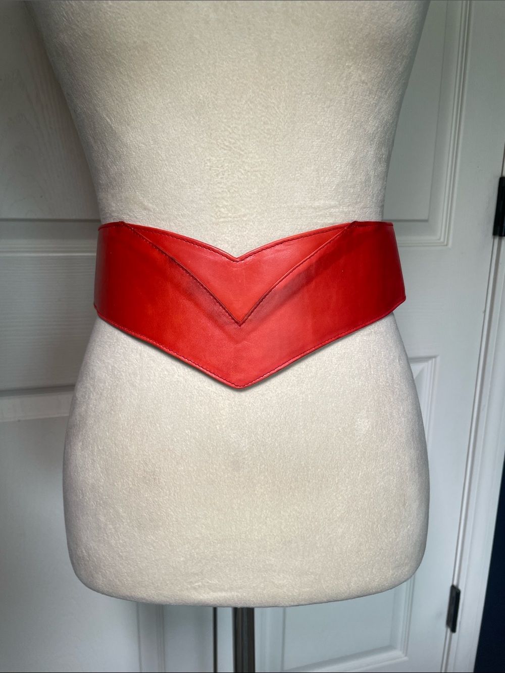 Vintage 80s V-Shaped Red Leatherette Corset Belt Cosplay Costume Superhero